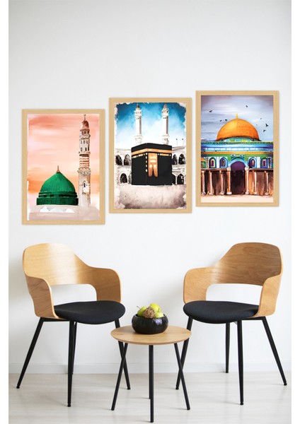 🕋 Islam’ın Kalbinden Ilham Alan 3’lü Çerçeve Görünümlü Tablo Seti 🌙 CRVS1232 13 x 17 modelleri