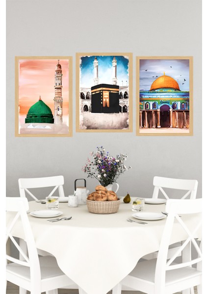 🕋 Islam’ın Kalbinden Ilham Alan 3’lü Çerçeve Görünümlü Tablo Seti 🌙 CRVS1232 13 x 17 indirimleri
