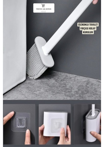 Silikon Tuvalet Fırçası | Duvara Asılabilir Bükülebilir Pratik Silikon Wc Klozet Fırçası Banyo Seti