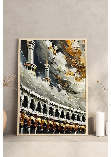 🕋 Kâbe Manzaralı 3'lü Tablo Seti – Çam Çerçeveli, Uv Baskılı, Mdf Zeminli 🌙🌸 CRV1227 23 x 32 modelleri