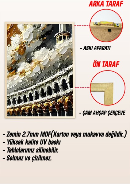 🕋 Kâbe Manzaralı 3'lü Tablo Seti – Çam Çerçeveli, Uv Baskılı, Mdf Zeminli 🌙🌸 CRV1227 23 x 32