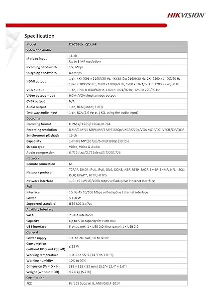 Ds 7616NI-Q2-16P 16 Kanal Poe' Li Nvr Kayıt Cihaz fiyatları