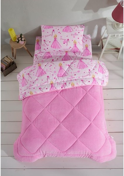 Tek Kişilik Çarşaflı Prenses Desenli Çift Taraflı Wellsoft Uyku Seti(Yorgan+Çarşaf+Yastık Kılıfı)