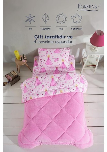 Tek Kişilik Çarşaflı Prenses Desenli Çift Taraflı Wellsoft Uyku Seti(Yorgan+Çarşaf+Yastık Kılıfı) fiyatları