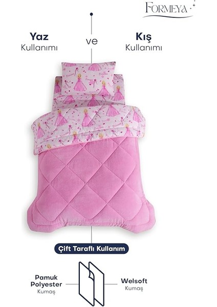 Tek Kişilik Çarşaflı Prenses Desenli Çift Taraflı Wellsoft Uyku Seti(Yorgan+Çarşaf+Yastık Kılıfı) fırsatları