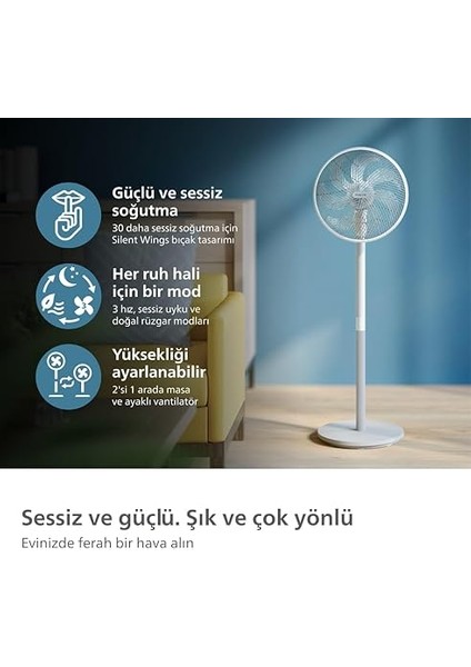 2000 Serisi Vantilatör, Silentwings Teknolojili Güçlü ve Ultra Sessiz, 19 Db., 2'si 1 Arada Masa ve Ayaklı Vantilatör, Ayarlanabilir Eğim ve Salınım, 12 Saat Zamanlayıcı, CX2550/00 fiyatları