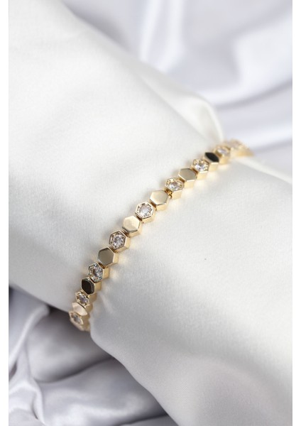 Pirinç Vıp Seri Gold Renk Petek Model Kadın Bileklik - TJ-BB7925