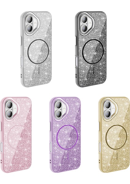 Apple iPhone 16 Kılıf M-Safe Şarj Özellikli Parlayan Simli Zore Okso Kapak modelleri