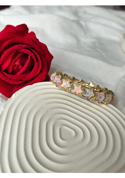 Zirkon Taşlı Esnek Yıldız Bileklik Pudra Altın Renk Şık Kadın Bileklik Sevgiliye Hediye Kutulu indirimleri