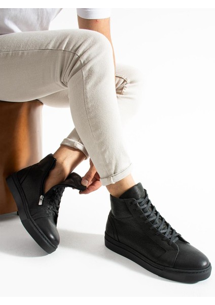 Erkek Siyah Hakiki Deri Bot