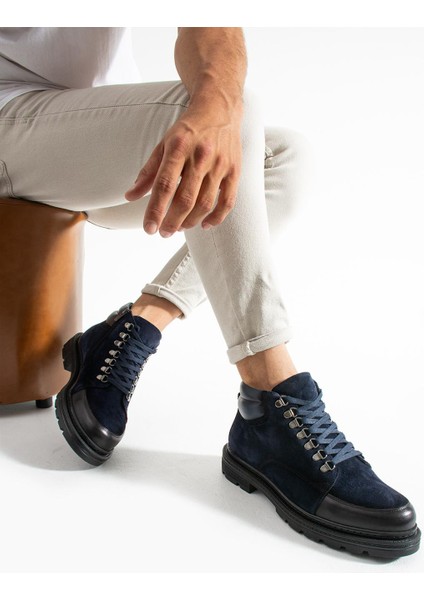 Erkek Lacivert Hakiki Deri-Süet Bot modelleri