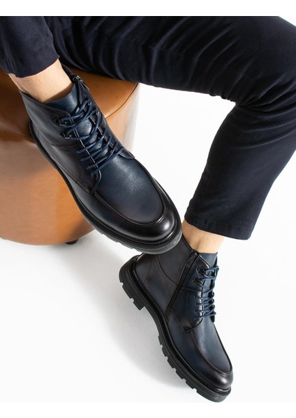 Erkek Lacivert Hakiki Deri Bot modelleri