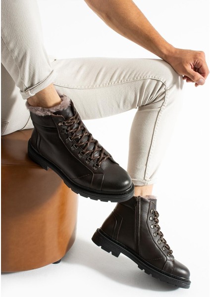 Erkek Kahverengi Hakiki Deri-Kürklü Bot fiyatları