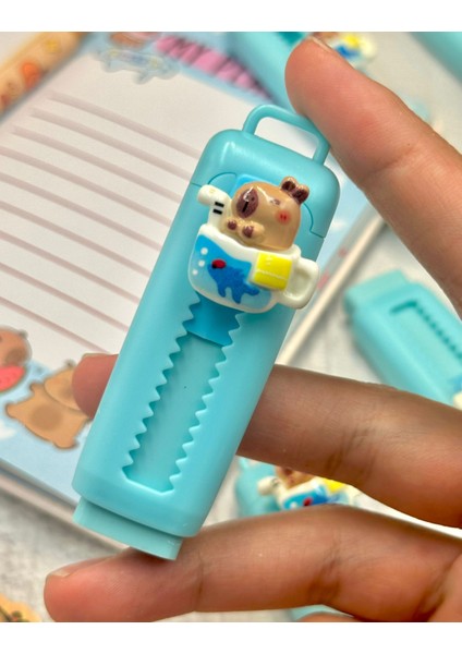 Capybara Mavi Kapsül Tasarımlı Sürgülü Silgi Kaydırmalı Silgi modelleri