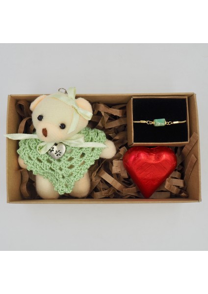 Sevdiğinize Özel Ayıcık Anahtarlık ve Doğal Larimar Taşlı Bileklik Hediye Seti