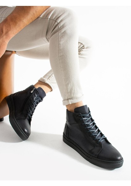 Erkek Lacivert Hakiki Deri Bot