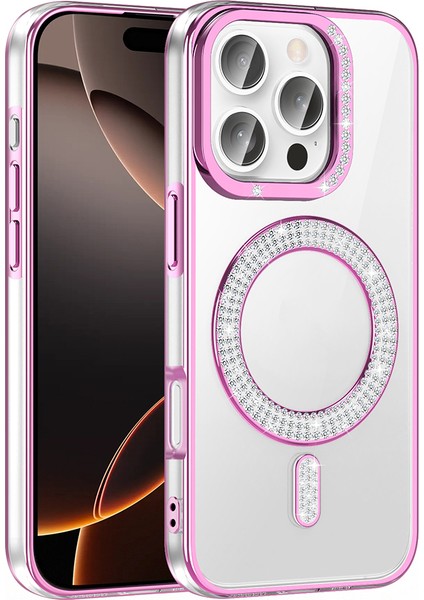 Apple iPhone 16 Pro Max Kılıf Pırlanta Taş Tasarımlı M-Safe Şarj Özellikli Zore Karetta Silikon Kapak indirimleri