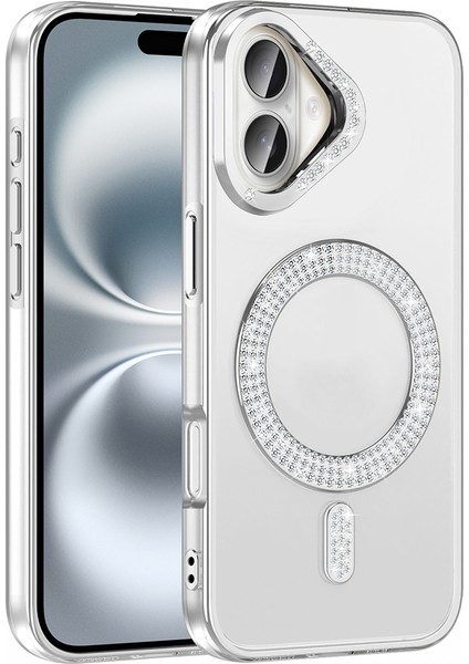 Apple iPhone 16 Plus Kılıf Pırlanta Taş Tasarımlı M-Safe Şarj Özellikli Zore Karetta Silikon Kapak indirimleri