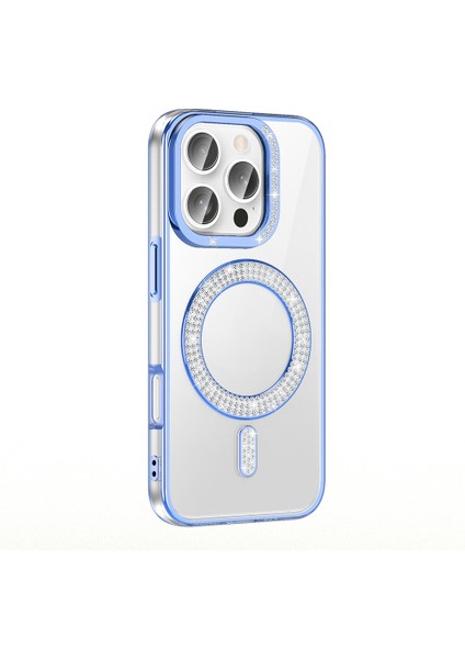 Apple iPhone 16 Pro Kılıf Pırlanta Taş Tasarımlı M-Safe Şarj Özellikli Zore Karetta Silikon Kapak