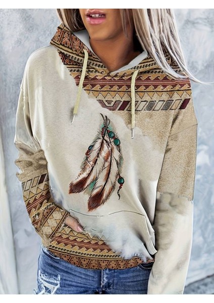 Kadın Uzun Kollu Kapşonlu Bağcıklı Şardonlu Dalgıç Bluz