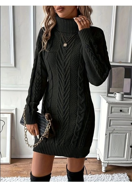 Kadın Balıkçı Yaka Mini Triko Elbise