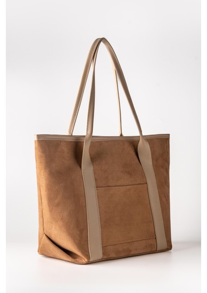 Kadın Büyük Boy Süet Cepli Omuz Kol Çantası Krem Rengi fiyatları