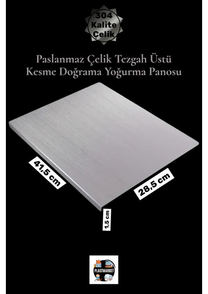 Paslanmaz Çelik Tezgah Üstü Kesme Doğrama Yoğurma Tahtası - L Kenar - Orta Boy