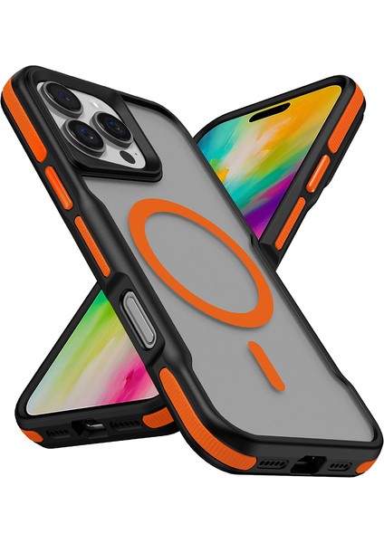 Apple iPhone 16 Pro Kılıf M-Safe Şarj Özellikli Renkli Kenar Airbag Şeritli Zore Lamer Kapak