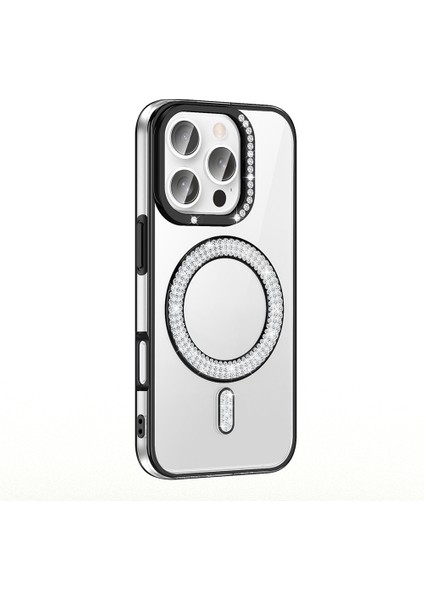 Apple iPhone 16 Pro Kılıf Pırlanta Taş Tasarımlı M-Safe Şarj Özellikli Zore Karetta Silikon Kapak