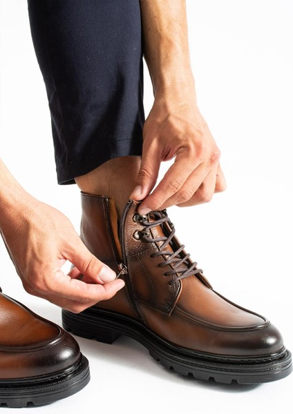 Erkek Kahverengi Hakiki Deri Bot