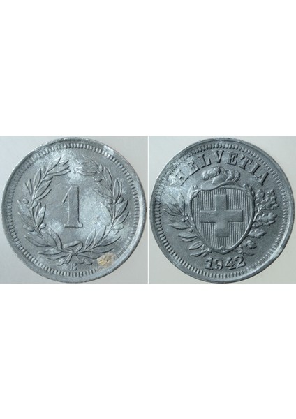Isviçre 1 Rappen 1942 Ikinci Dünya Savaşı Dönemi Çinko