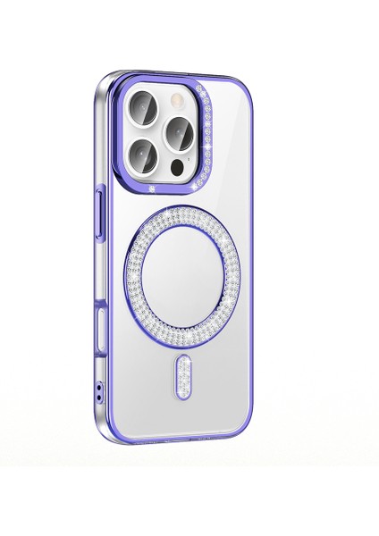 Apple iPhone 16 Pro Kılıf Pırlanta Taş Tasarımlı M-Safe Şarj Özellikli Zore Karetta Silikon Kapak