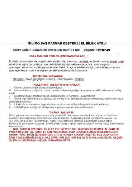 Baş Parmak Destekli El Bilek Ateli - Destekli El Bilek Splint Çift Taraflı fırsatları