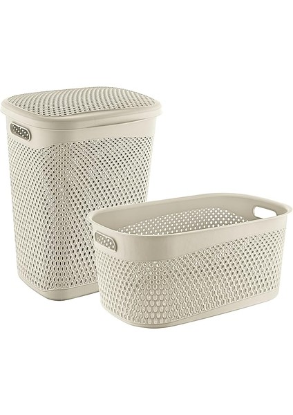 Katre Kirli Çamaşır Sepeti ve Çamaşır Selesi Set Latte TRN-170-171-02