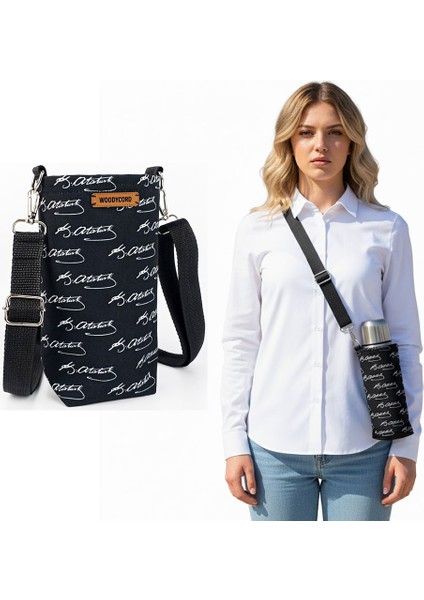 Atatürk imzalı 1 Litrelik Tasarım Matara Termos Taşıma Çantası