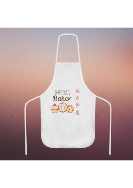 Isme Özel Çocuk Mutfak Önlüğü – “mini Baker” Tasarım | Polyester Kumaş, Pastel Renkli, Kişiye Özel Hediye