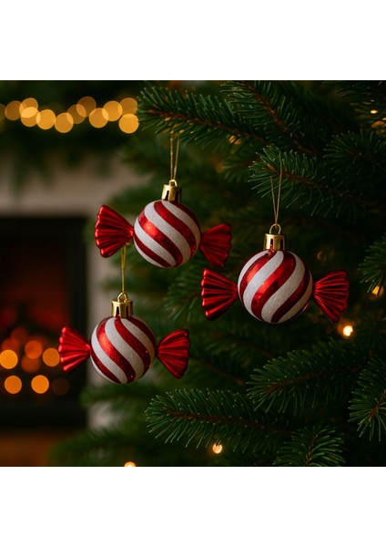 YILBAŞI SÜSÜ 12CM Kış Masalı Şekerleri – 6’lı Dekoratif Set-Noel Şekerleri – Parlak Ağaç Süsleri