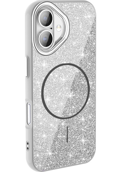 Apple iPhone 16 Plus Kılıf M-Safe Şarj Özellikli Parlayan Simli Zore Okso Kapak