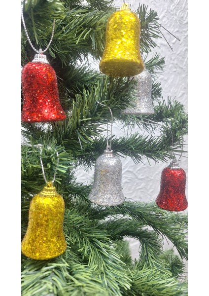 Yılbaşı Çam Ağacı Süsü Renkli Çan Gold Kırmızı Gümüş Simli Yılbaşı Ağacı Süsü Çan Süs 6 Adet fırsatları