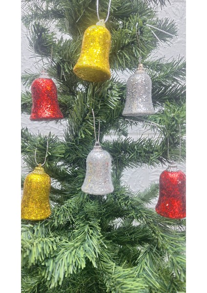 Yılbaşı Çam Ağacı Süsü Renkli Çan Gold Kırmızı Gümüş Simli Yılbaşı Ağacı Süsü Çan Süs 6 Adet indirimleri