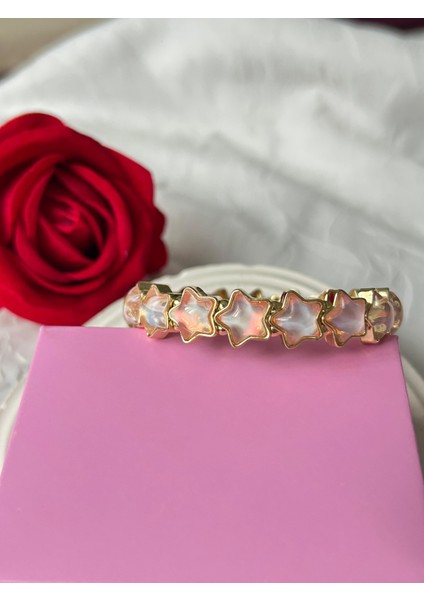 Zirkon Taşlı Esnek Yıldız Bileklik Pudra Altın Renk Şık Kadın Bileklik Sevgiliye Hediye Kutulu fiyatları