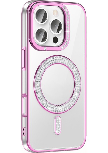 Apple iPhone 16 Pro Max Kılıf Pırlanta Taş Tasarımlı M-Safe Şarj Özellikli Zore Karetta Silikon Kapak