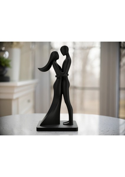 Sevimli Sevgililer Günü Heykeli Siyah Renk Hediye Lik Obje