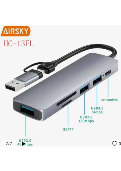 Airsky HC13FL 5 In 1 USB Type-C 2 In 1 Çevirici