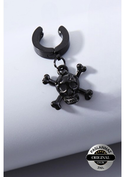 Sıkıştırmalı Mıknatıslı Kuru Kafa Model Sallantılı Erkek 316L Çelik Küpe 1 Adet