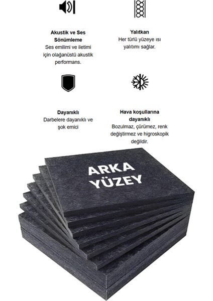 Kare Masif Renk 60x60 CM MDF Çıtalı 800 GR Keçeli Akustik Duvar Paneli modelleri
