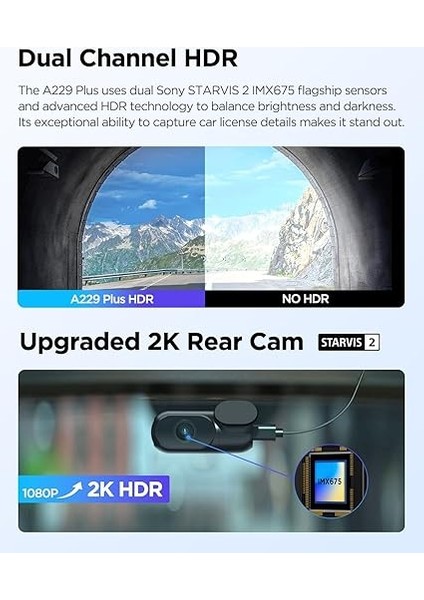 A229 Plus 2 Kameralı Ön+Arka 2k+2k Hdr Sony Starvis 2 Sensörlü Wi-Fi Gps'li Araç Kamerası fırsatları