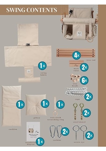 Kids Bebek Salıncağı Iç Mekan Dış Mekan Küçük Çocuk Salıncak Emniyet Kemerli Ahşap Bebek Asılı Salıncak (Bej fırsatları