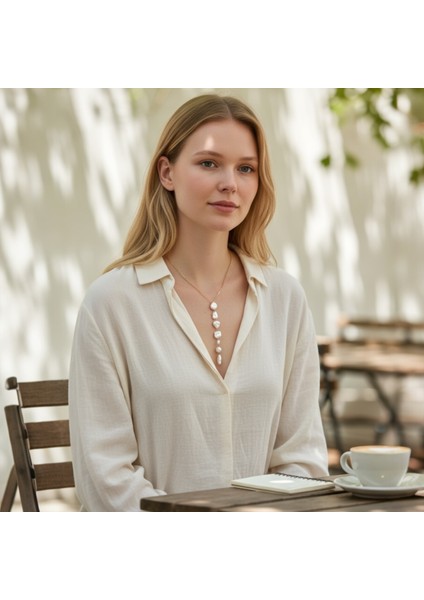 Doğal Barok İnci Sallantılı Uzun Kolye - Gold Kaplama Şık Yaka Zinciri