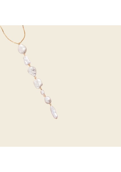 Doğal Barok İnci Sallantılı Uzun Kolye - Gold Kaplama Şık Yaka Zinciri fiyatları